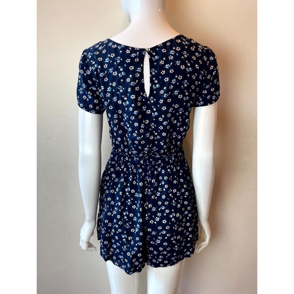 Hollister California Women Ditsy Print Romper Front Knot Back Keyhole Blue SZ S - Picture 5 of 11